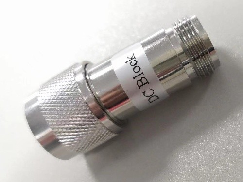N-type male to N-type female RF coaxial DC block, 18GHz, low loss