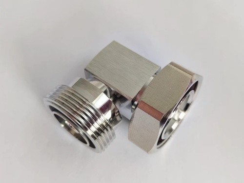 Right Angle L29 DIN 7/16 Male to L29 DIN 7/16 Female RF Coaxial Adapter