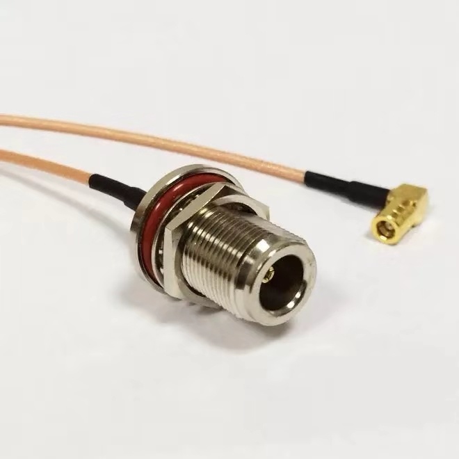 N Female Bulkhead to SMB Right Angle Female RF Coaxial Cable Assembly