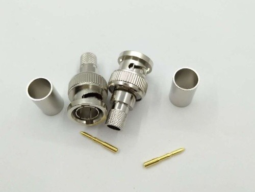 BNC male crimp connector for RG58 cable， 75Ohm