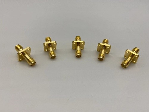 SMA female to SMA female 4-hole flange RF coaxial adapter, 6GHz, 18GHz